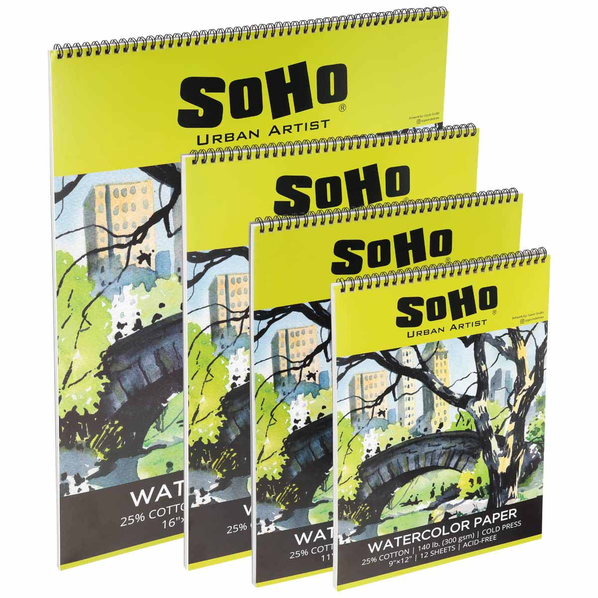 SoHo Urban Artist Watercolor Paper Spiral Pad 16x20" - 140lb Cold Press Acid-Free, ECF, 12 Pages, Multimedia Paper