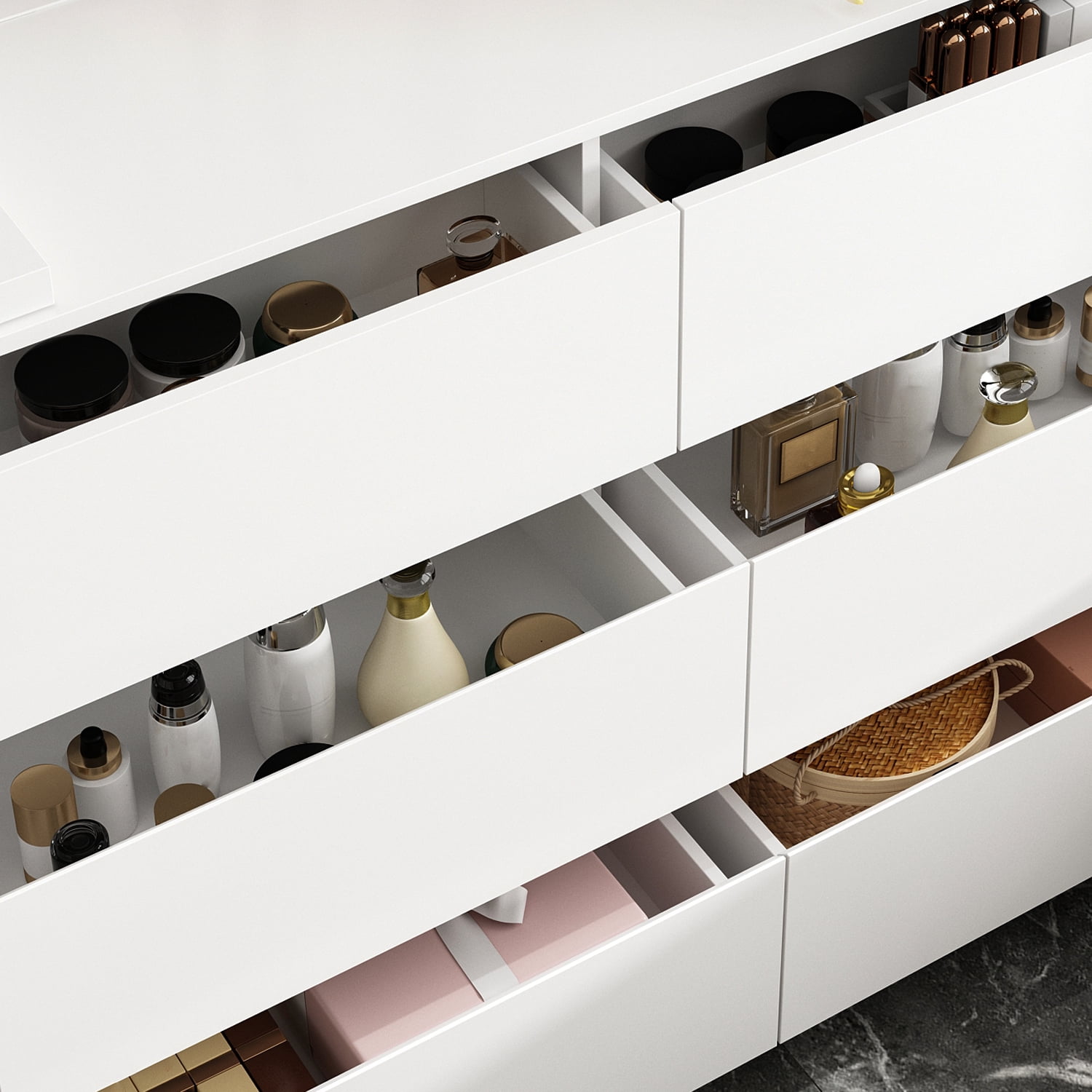 MONSLIPA Rotating White Drawer Dresser, Storage Cabinet with 6 Drawer for Home Office Bedroom