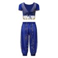 thumbnail image 2 of TiaoBug Kids Girls Floral Print Indian Belly Dance Outfits Shiny Crop Top with Bloomers Carnival Set Blue 2Pcs/Set 3-5, 2 of 7