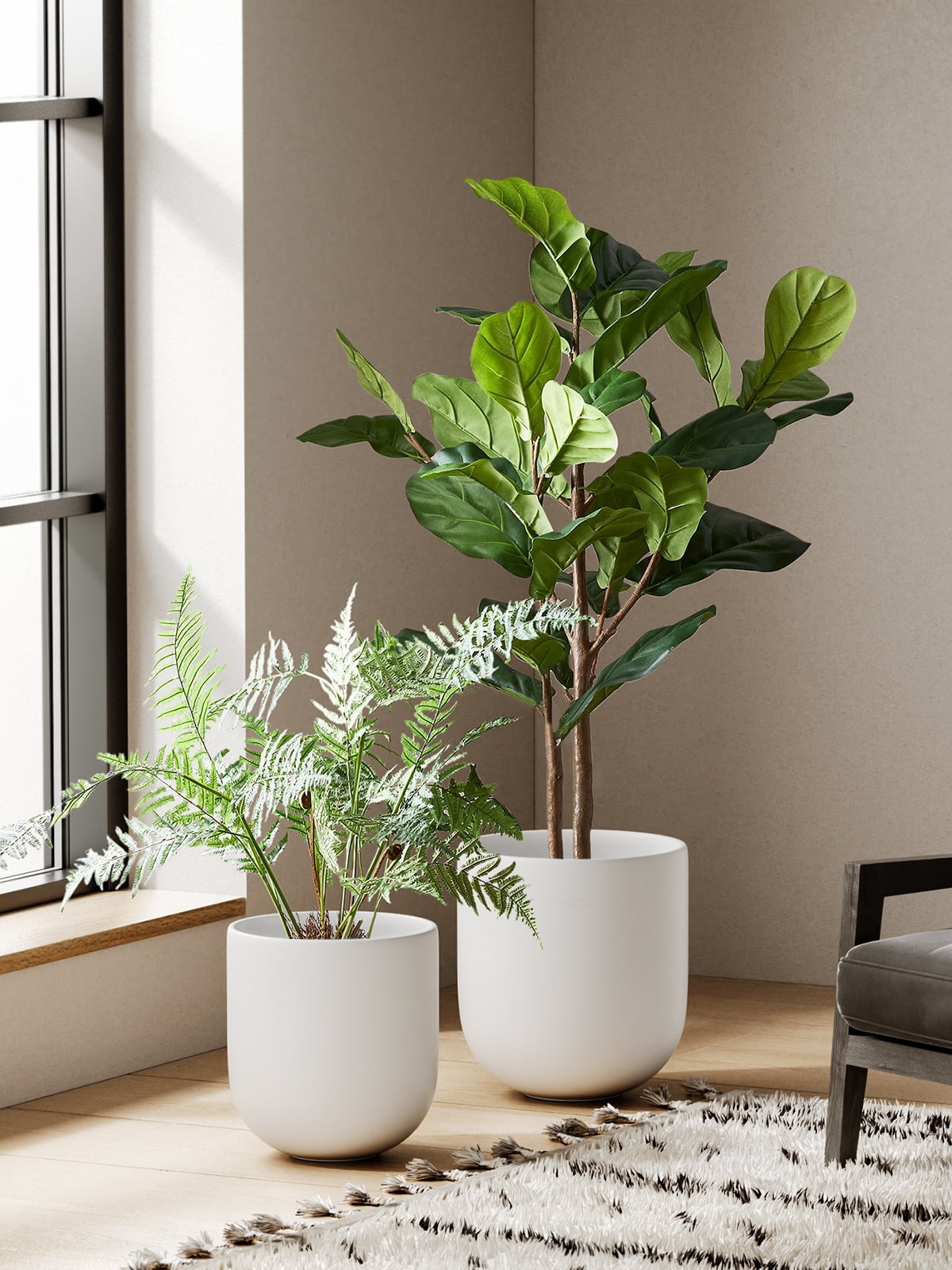 BEMAY 12 Inch Ceramic Plant Pot, Large Indoor Outdoor Planter with Drainage Hole and Silicone Plug, White Flower Pot for Houseplants, Patio and Garden
