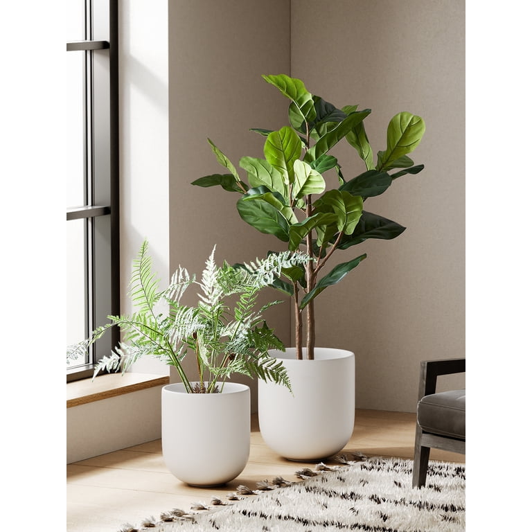 BEMAY 12"" White Ceramic Plant Pots, Large Indoor Planter with Drain Holes  & Plug" - Walmart.com