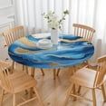 thumbnail image 3 of Blue Marble Gold Wave Pattern Round Fitted Tablecloth with Elastic Edge,Dining Table Cover Waterproof,Outdoor Round Tablecloth for Camping,Dining,Indoor and Outdoor, 3 of 7