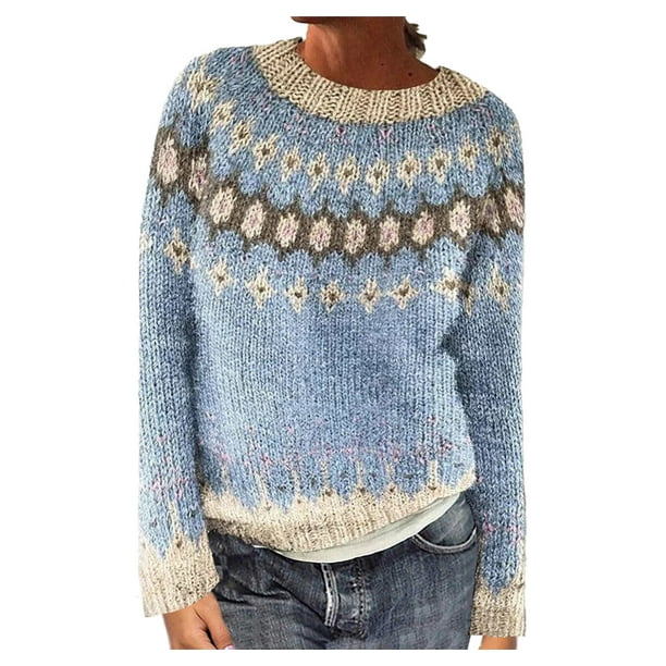 Suéter de cuello redondo para mujer, informal, estampado, manga larga, cuello redondo, abrigos, suéteres, suéter para mujer
