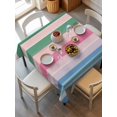 thumbnail image 6 of Pink Green Blue Stripe Table Cloth, Farmhouse Stripes Contemporary Waterproof Tablecloth for Square Tables, Reusable Washable Fabric Table Cover for Restaurant Kitchen Dining Tables 60"x60", 6 of 6