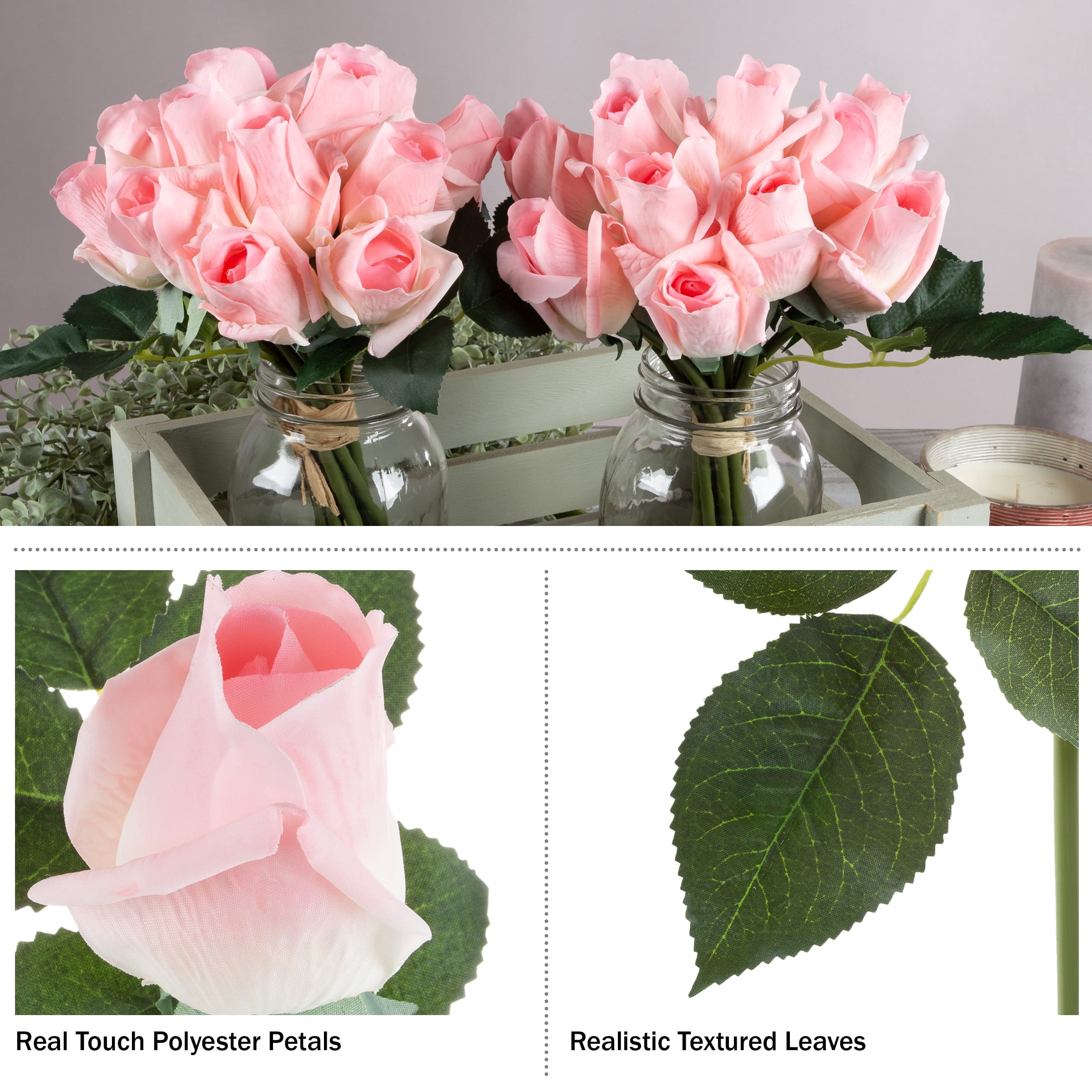 24PC Artificial Rose Bud Stem Bundles, Pink
