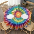 thumbnail image 3 of Rainbow Tie Dye Mandala Pattern Round Tablecloth 60"x60",Wrinkle Wipeable Table Cloth for Kitchen Dining Room Picnic Patio Party, 3 of 6