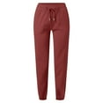 thumbnail image 4 of ShomPort Womens Cotton Linen Pants Summer Casual Elastic High Waist Drawstring Trousers with Pockets (Wine 17), 4 of 4