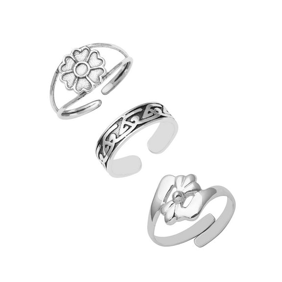 Mooneye 925 Sterling Silver Summer Beach's Toe Ring Adjustable Oxidized Foot Jewelry For Women Set of 3