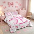 thumbnail image 4 of Meiyoeat Girly Letter T Twin Comforter Sets 3-Piece for Girls, Pink Bow Print Bedding Set for Bedroom, Pink White,Pink Reversible, 4 of 7