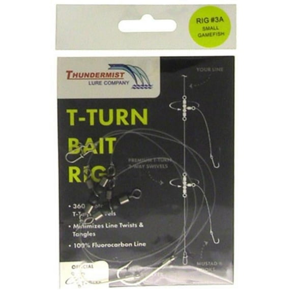 thundermist lure company #3a saltwater porgy/snapper/croaker/sea trout/tautog/spot/high-low rig t-turn bait rig, clear