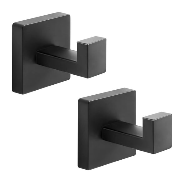 Heavy Duty Stainless Steel Towel Hooks, Wall Mounted Square Robe Hooks for Bathroom, Kitchen, Bedroom, Hotel Matte Black 2 Pack