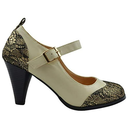 Two Tone Dora - Chase & Chloe Dora-2 Round Toe Two Tone Mary Jane Pumps Gold Glitter/Cream