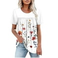 thumbnail image 2 of Xdegoge Summer Tops for Women 2025 Short Sleeve Crew Neck Pleated T Shirts Fashion Floral Print Dressy Casual Blouses Loose Fit Tunic Tops Vacation Beach Outfits Online Sales Past Orders At, 2 of 7