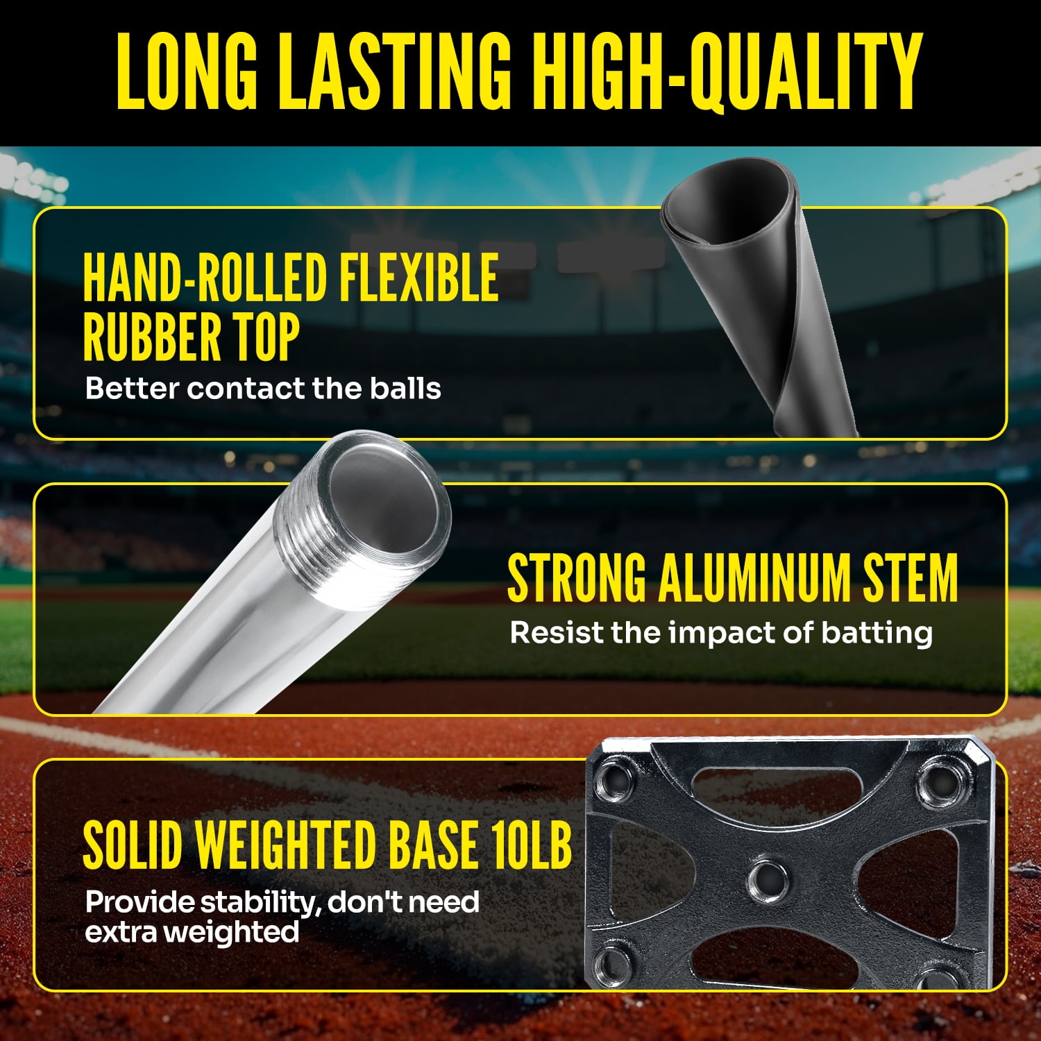 5 Position Batting Tee,Hitting Tee Height Adjustable 24-46 Inch Baseball Tee with 2 Rubber Top