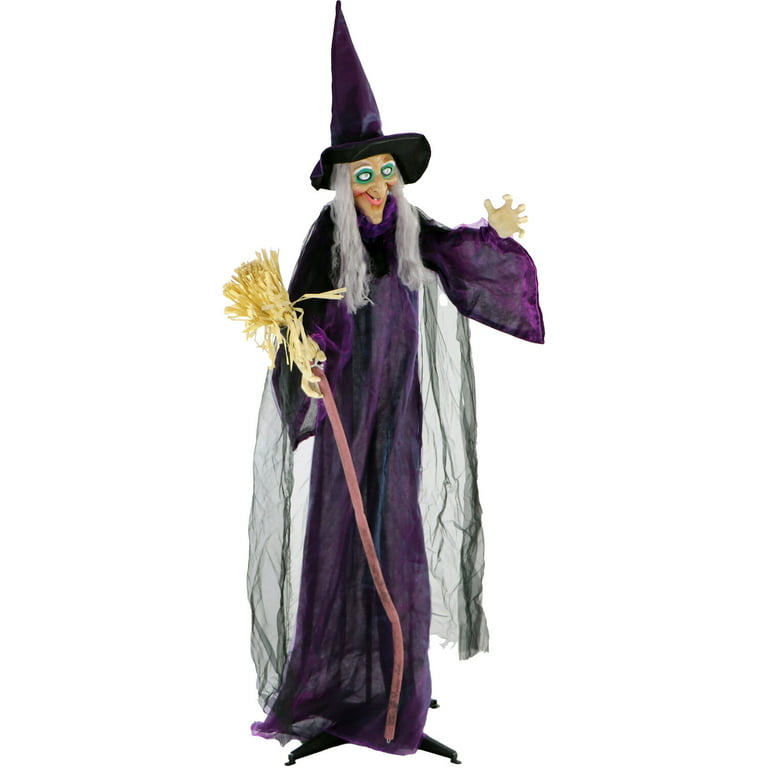 Haunted Hill Farm Life-Size Animated Talking Witch w/ Broomstick ...