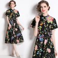 thumbnail image 1 of Dropshipping Nouvelle Robe Midi Décontractée d'Été Automne Imprimé Fruits Nœud Papillon Col Foulard Manches 3/4 Taille Empire Femmes Soirée Plage, 1 of 7