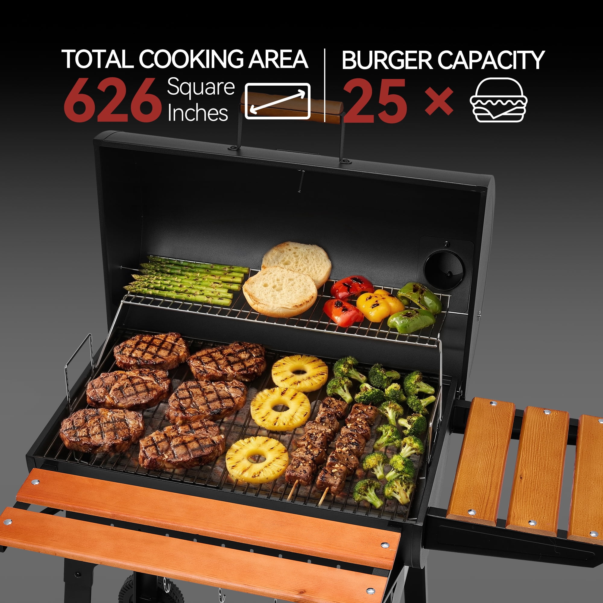 Royal Gourmet Barrel Charcoal Grill with Offset Smoker for Backyard Cooking, Black