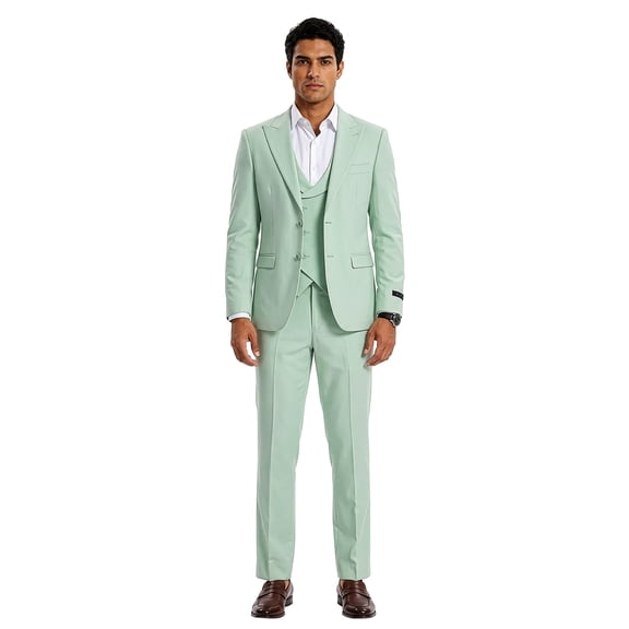 Tazzio Skinny Fit Peak Lapel 3 Piece Suit Set with Double Breasted Vest