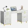 thumbnail image 6 of DreamCurship White Desk with 7 Drawers, White and Gold Desk with Storage,  57" Executive Desk with File Drawers, White, 6 of 7