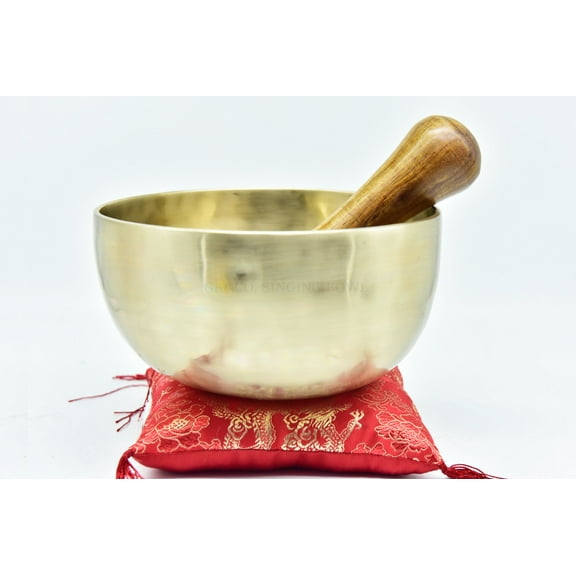 7.5 Inches-hammered Tibetan Singing Bowl for Meditation, Healing, Mindfulness, Relaxation ~ Mat Finished Bowl, Wooden Mallet, drum-stick, Silk Made Cushion