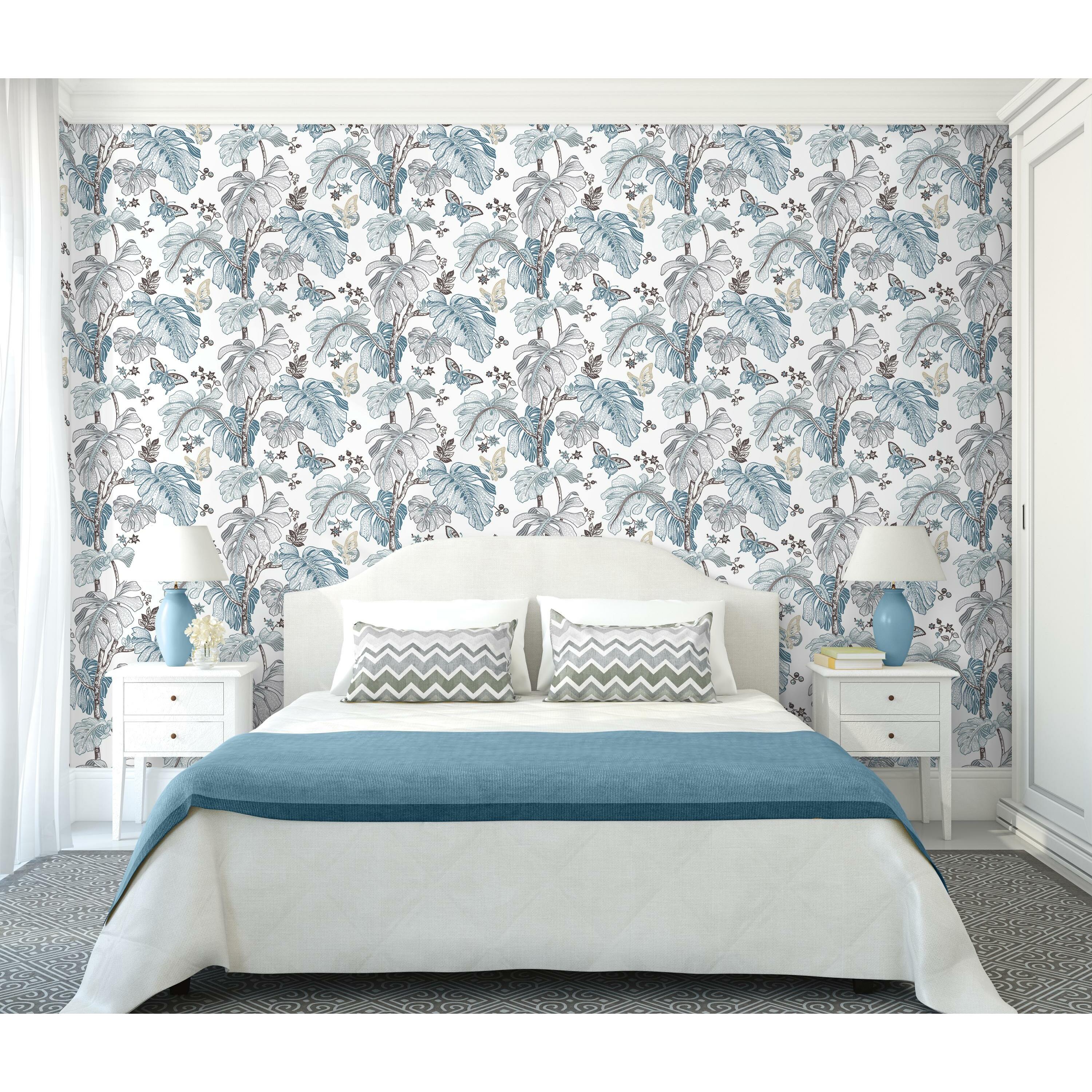 RoomMates Boho Palm Peel and Stick Wallpaper Blue