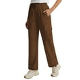 thumbnail image 3 of CFLVAEK Women's Cargo Capris Quick Dry Water Resistant Wide Leg Hiking Pants with Pockets Travel Casual Drawstring Elastic Waist Trousers Brown L, 3 of 10