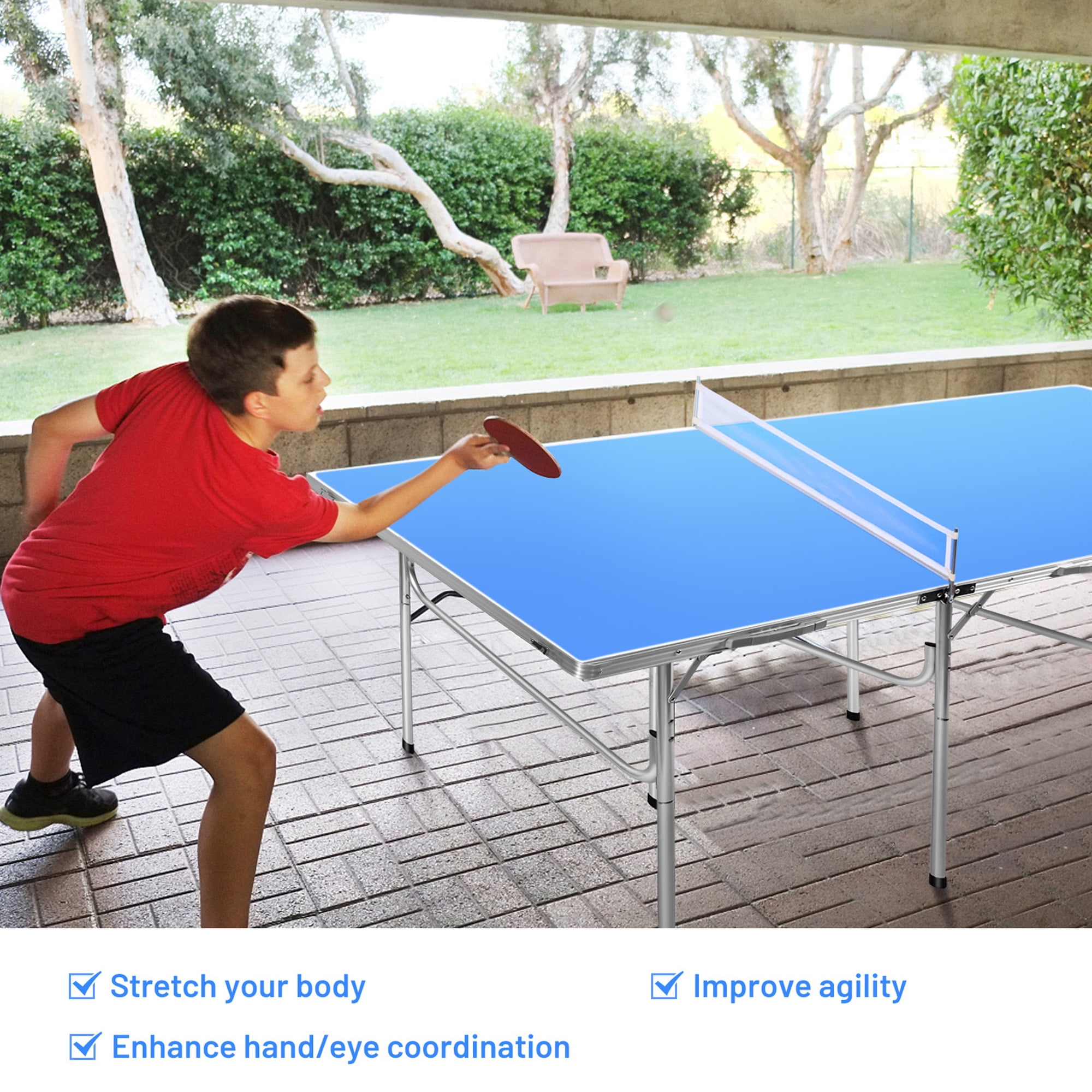 Gymax Folding Table Tennis Table Portable Ping Pong Table w/ 2 Paddles & 2 Balls