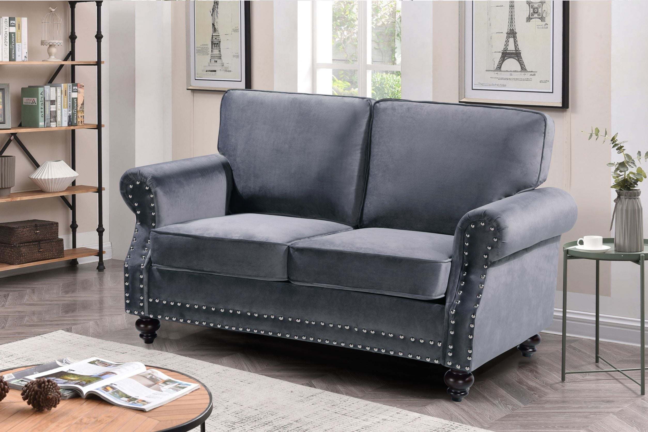 Uspridefurniture Fegley 61.42'' Velvet Rolled Arm Loveseat,Gray