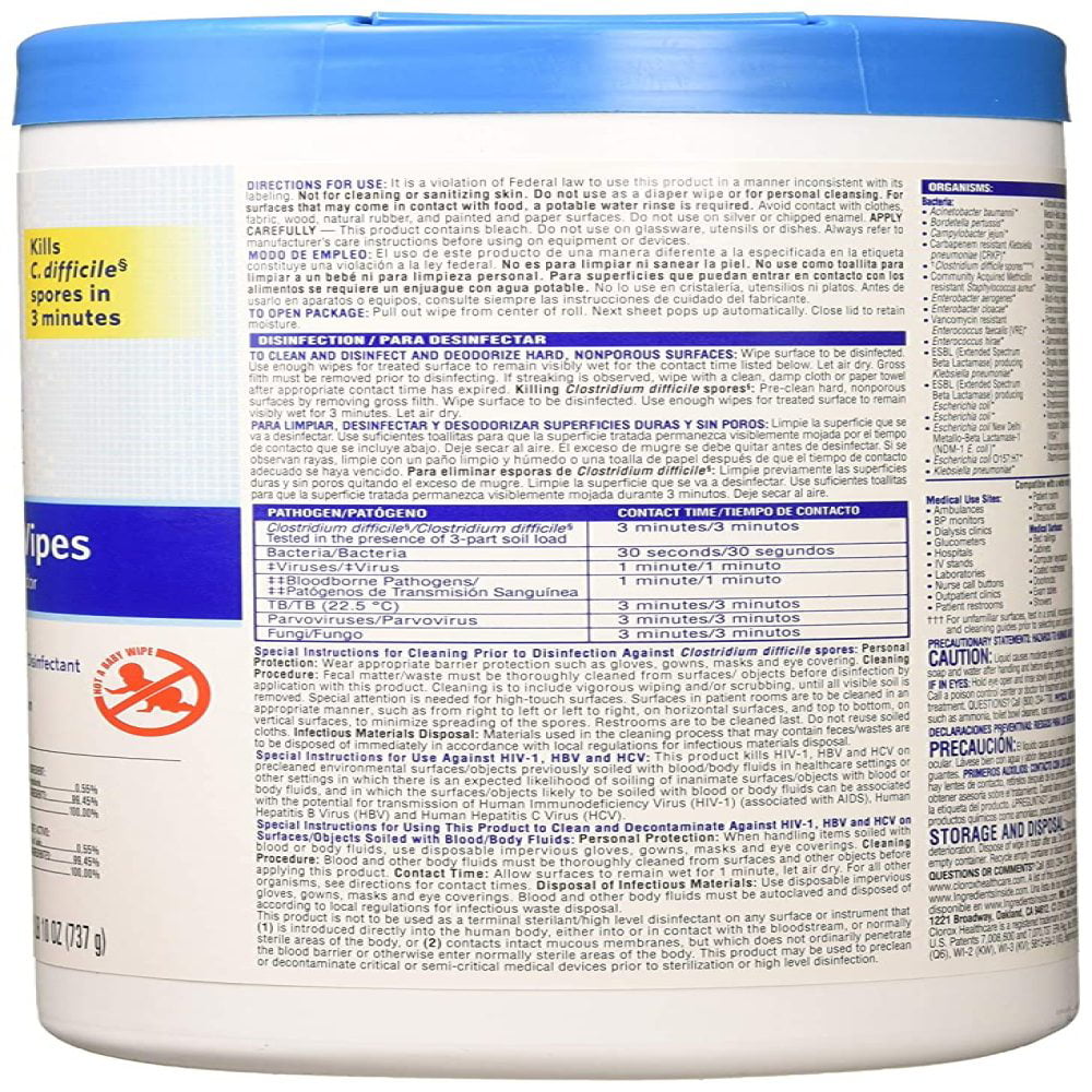 Clorox Healthcare Bleach Germicidal Wipes 70/Canister Unscented 6 3/4 x 9 