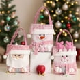 thumbnail image 1 of Bolsa de Regalo Navideña de Poliéster Rosa con Diseño de Papá Noel y Muñeco de Nieve para Dulces y Pequeños Regalos., 1 of 6