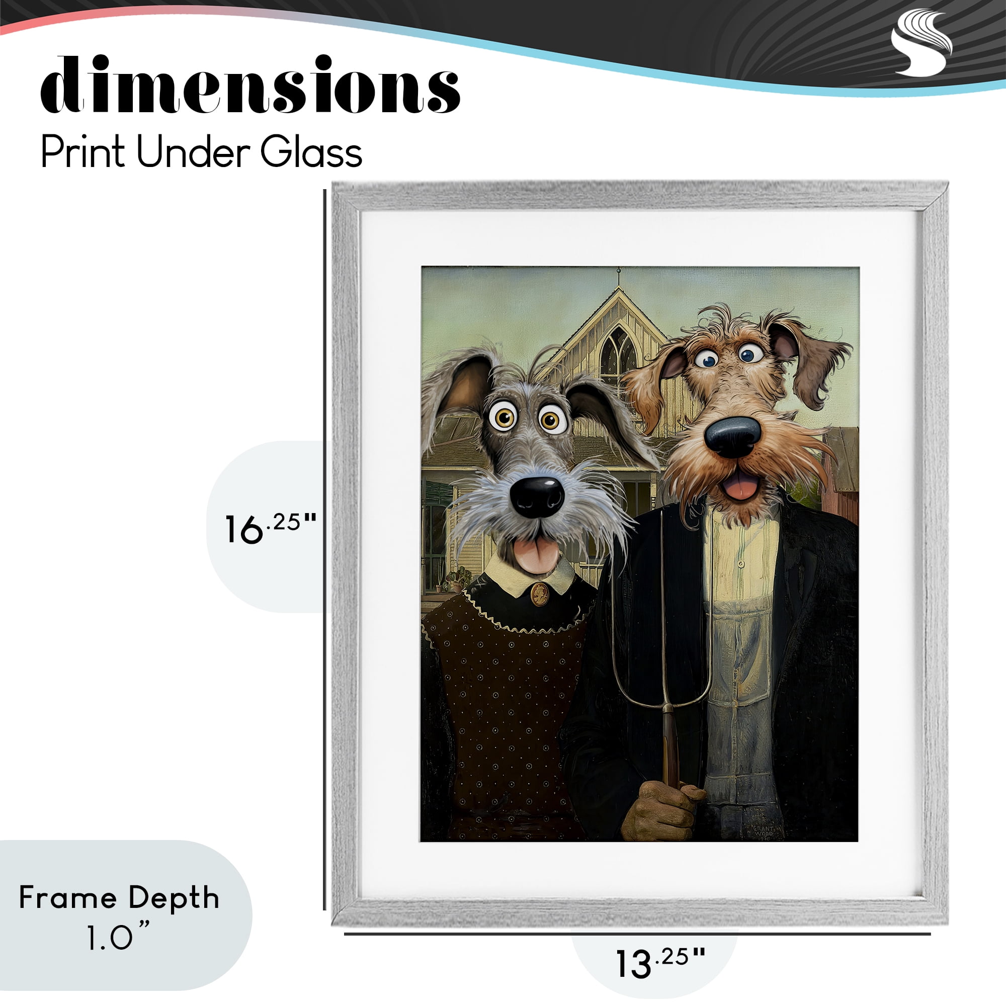 Stupell Industries American Gothic Pups Gray Framed Print Under Glass, design by Tina LeCour