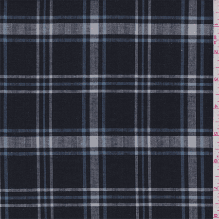 Navy Blue Windowpane Plaid Cotton Shirting, Fabric Sold By the Yard ...