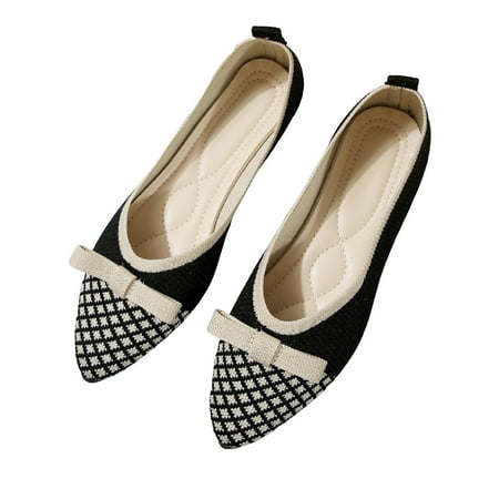 KELINFONG Women s Flats Pointed Toe Bownot Knit Ballet Shoes Comfortable Dressy Mesh Slip on Flat Shoes