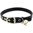thumbnail image 1 of Collar de cuero clásico con cascabeles, adecuado para perros o gatos pequeños Collar ajustable, de 15 a 21 cm, ancho 1 cm, negro., 1 of 5