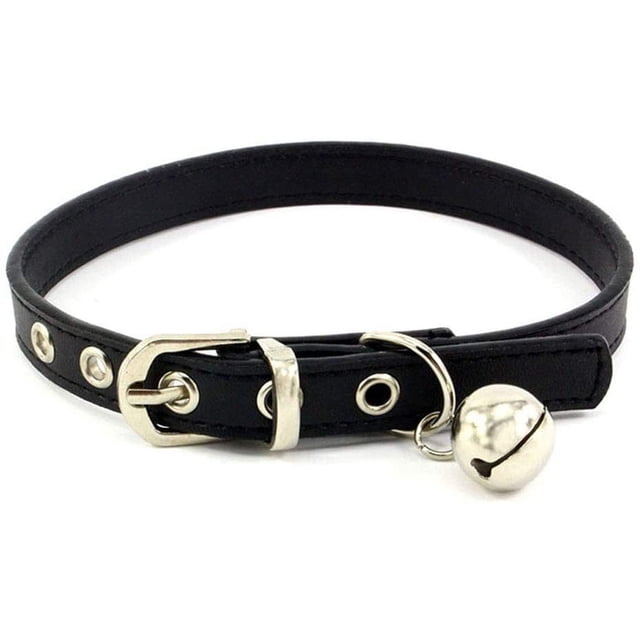Collar de cuero clásico con cascabeles, adecuado para perros o gatos pequeños Collar ajustable, de 15 a 21 cm, ancho 1 cm, negro.