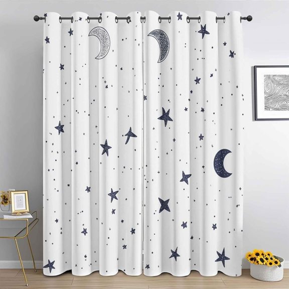 Moon And Star Curtains, Starry Sky Blackout Curtains For Kitchen, Polka Dots Drapes Grommet Thermal Insulated For Bedroom Living Room 42"W x 84"L (Pack of 2)