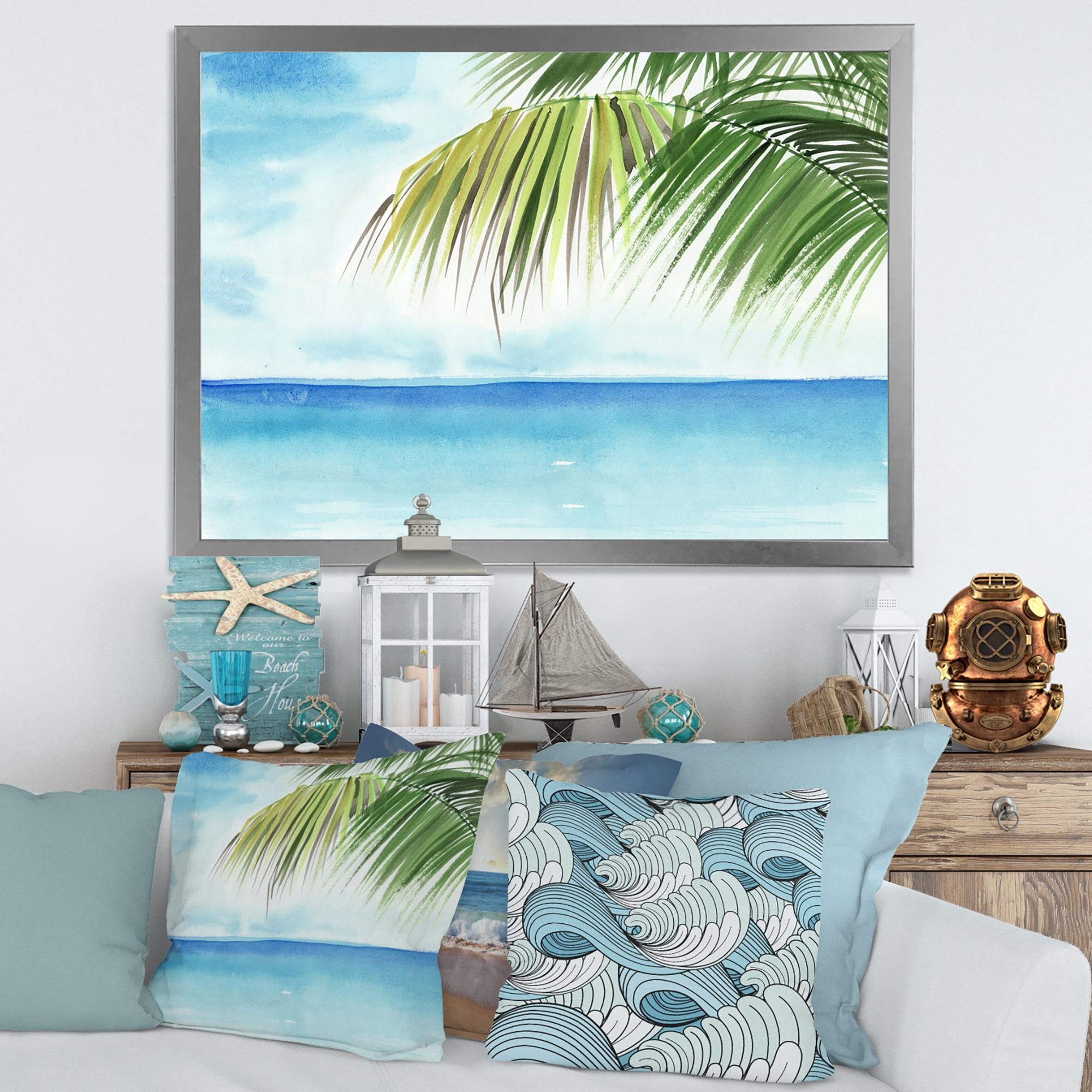 Designart 'Palm Beach Resort At Sunrise III' Nautical & Coastal Framed Art Print