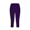 thumbnail image 4 of WIZUTIZ Womens Capris for Summer Plain Casual Fitted Cut Off Yoga Trousers Stretch Elastic High Waist 2PC Trousers Solid Pants for Teen Girls Fitness Work Purple, 4 of 5
