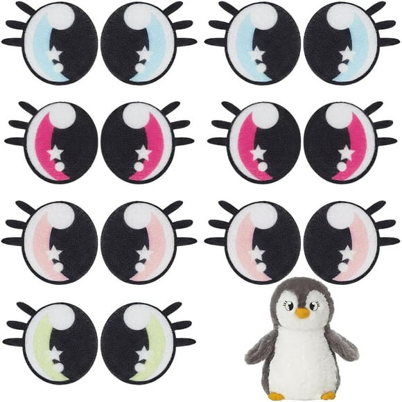 24 Pairs 4 Colors Round Felt Eyes 26mm Crochet Eyes Patches Colorful Round Eye with Lashes Kawaii Star Felt Amigurumi Craft Eye for Plush Puppet Teddy Bear Crochet Animals Making