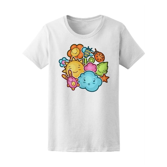 Kawaii Doodles Spring Sun Clouds T-Shirt Women -Image by Shutterstock, Female x-Large