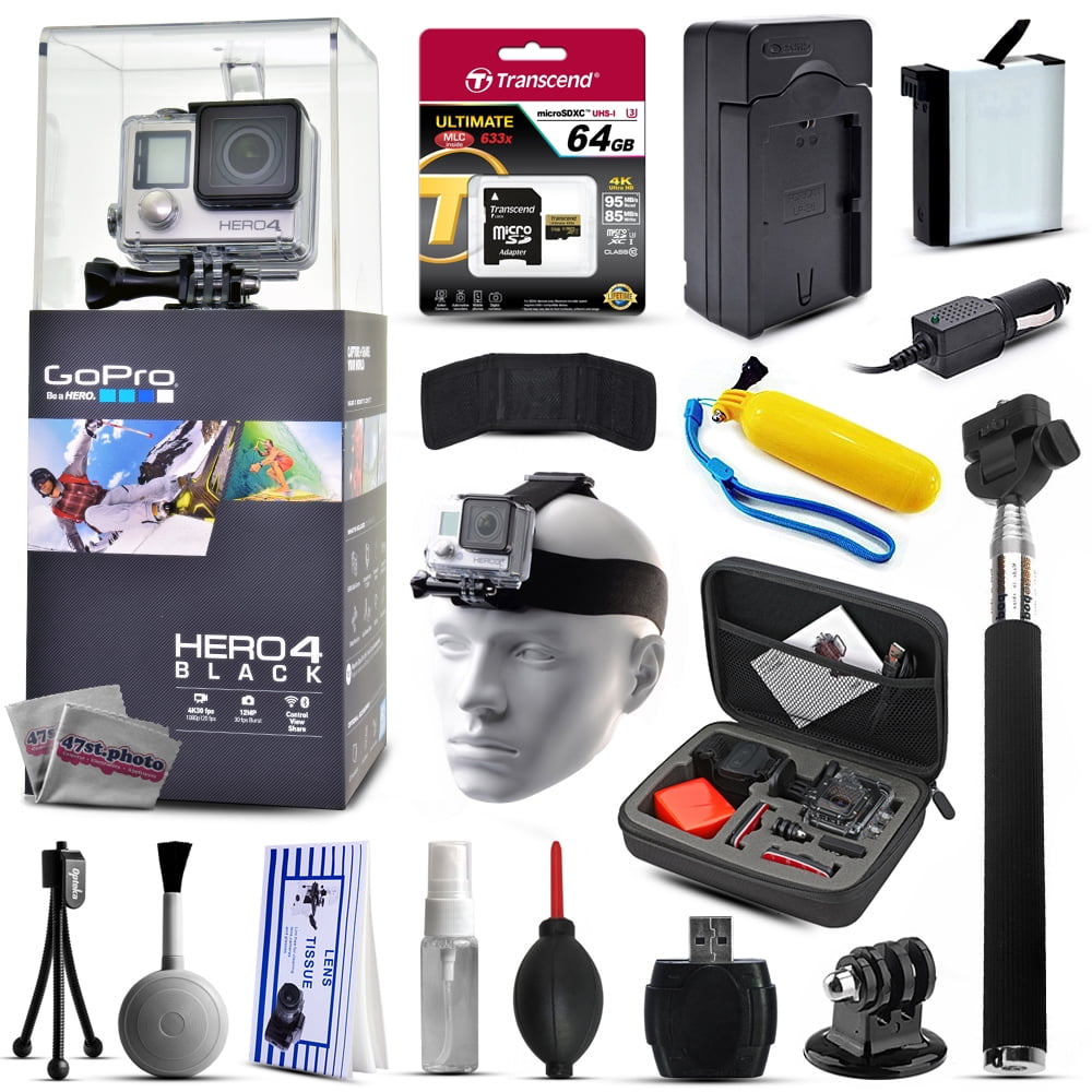Buy GoPro Hero 4 HERO4 Black CHDHX-401 with 64GB Ultra Memory + Premium Case + Extra Battery + Travel Charger + Selfie Stick... by GoPro