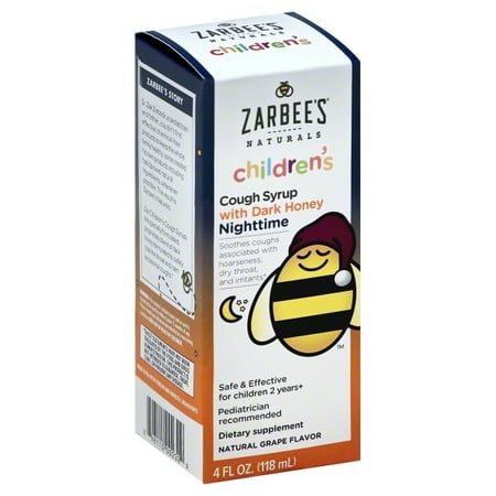 Nighttime Cold Plus Honey - Zarbee's Naturals Children's Cough Syrup with Dark Honey Nighttime, Natural Grape Flavor, 4 Fl. Ounces (1 Box)