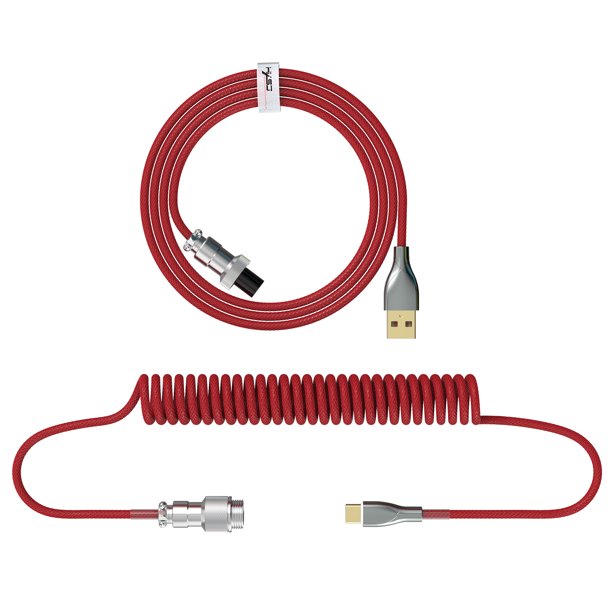 Cable HXSJ USB a teclado tipo C Cable en espiral Teclado mecánico desmontable Cable en espiral con conector de aviación de metal Nylon rojo Maboto Cable