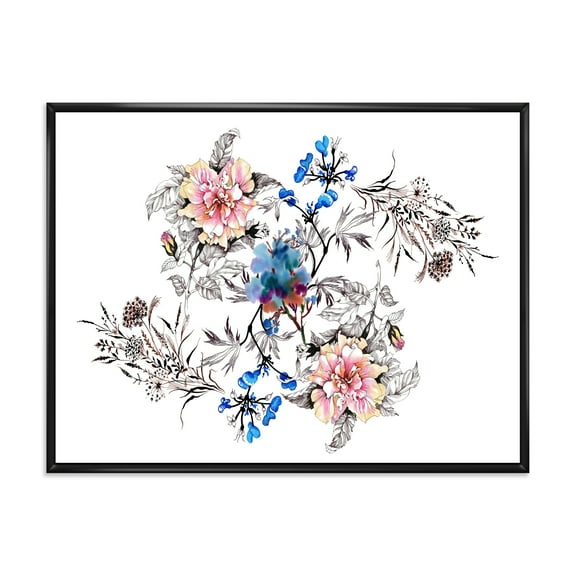 Designart 'Pink and Blue Wildflowers' Traditional Framed Canvas Wall Art Print