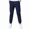 thumbnail image 3 of HOMADLES Cargo Pants for Boys Linen Elastic Waist Slim Fit Little Boys Jogger Pants Stretch Soft Lightweight School Pants Outdoor Hiking Navy Size 4T, 3 of 4