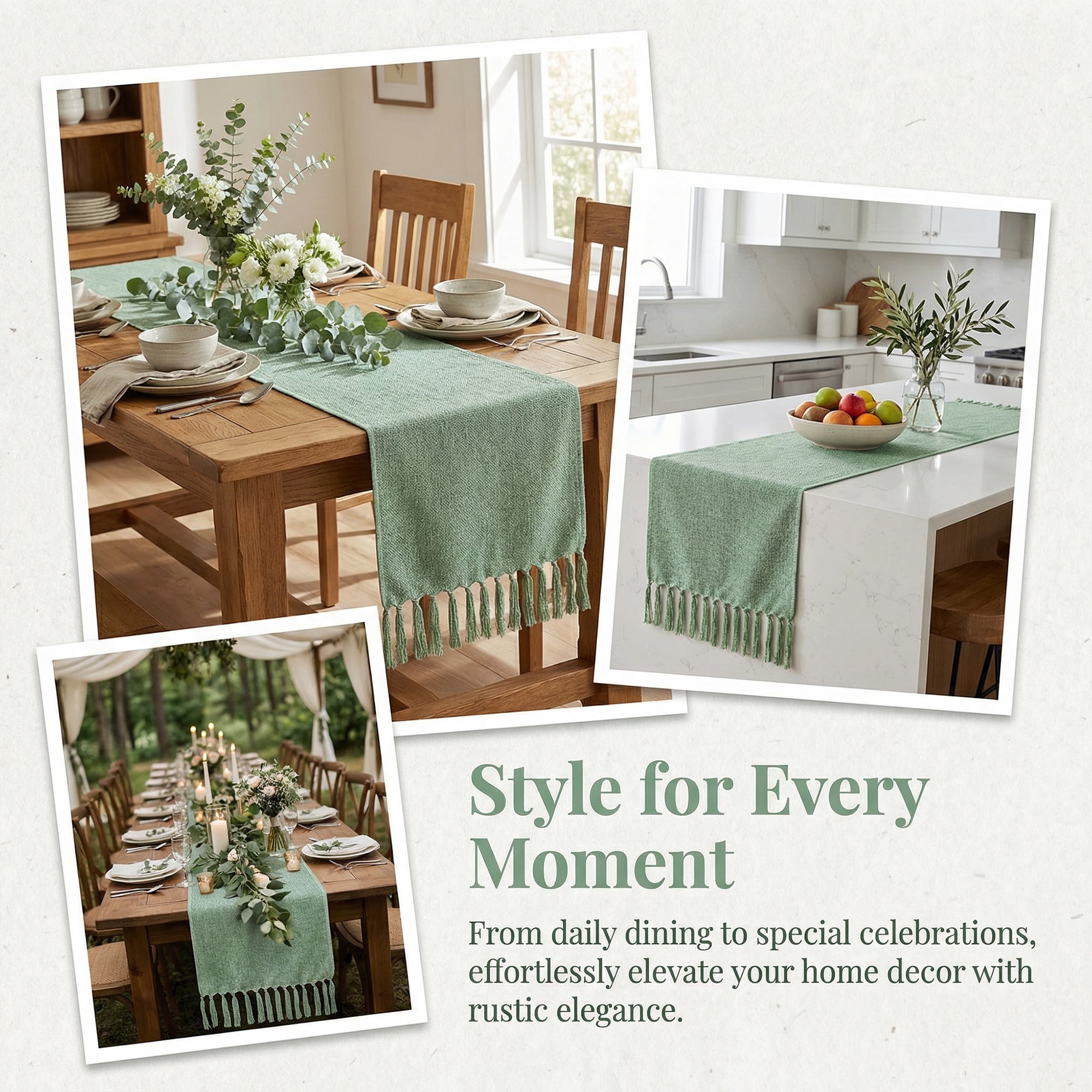 Unique Bargains Birthday Decorations Table Runner with Tassels Green 13x63in