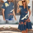 thumbnail image 2 of Garronmavis Moon Crane Couples' Outfits Husban and Wife Clothing Womens Short Sleeve Dress Flowy Beach Party Dresses Size 2XL and Mens Button Down Shirt, 2 of 7