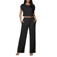 thumbnail image 2 of Vmvidoty Women's 2 Piece Outfits Loose Fit Tops Wide Leg Pants Short Sleeve Lounge Matching Sets Sweatsuits Black L, 2 of 5