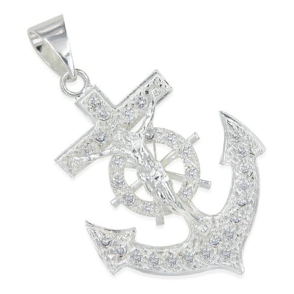 Dije De Cruz Con Forma De Ancla De Plata 925
