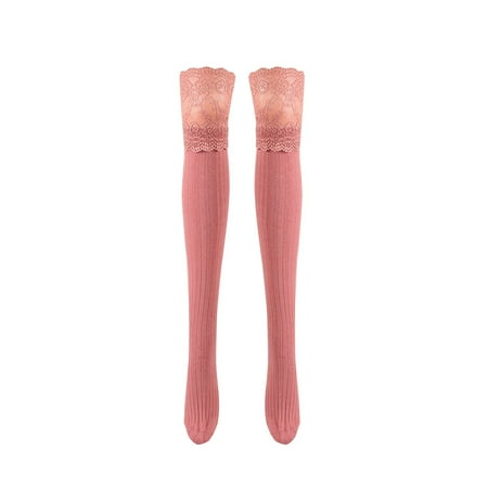 

Kripyery Women Lace Thigh Stockings Over The Knee Long Socks Stripes Rib Knit Thigh Stocking New